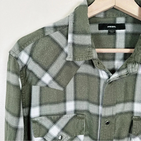 Diesel Checked Green Snap Button Shirt - Picture 14 of 16
